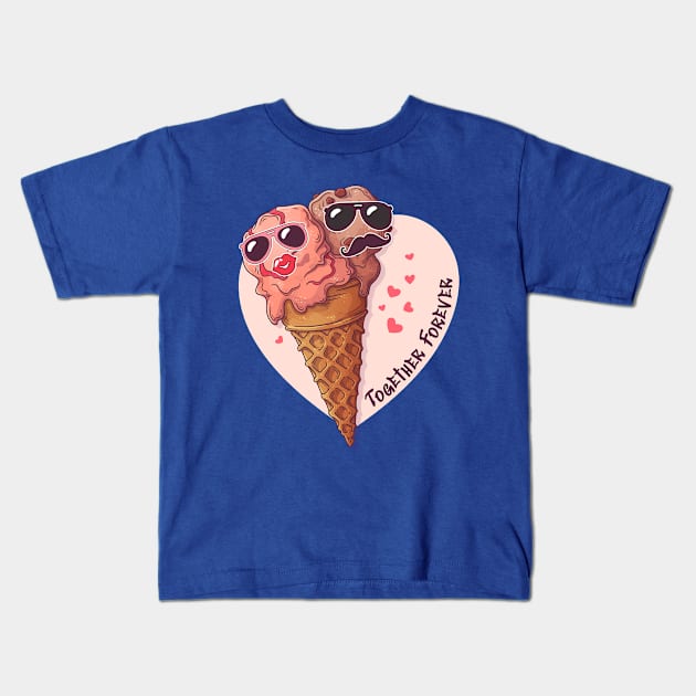 Together Forever Ice Cream Cones Couple Kids T-Shirt by Mako Design 